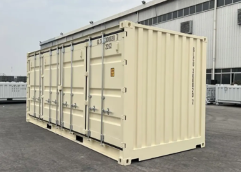 Nuevo contenedor de envío de 20 pies con lados abiertos de color beige