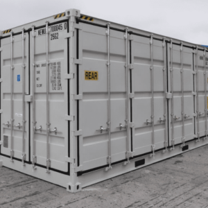 Nuevo contenedor de envío gris de 20 pies con lados abiertos