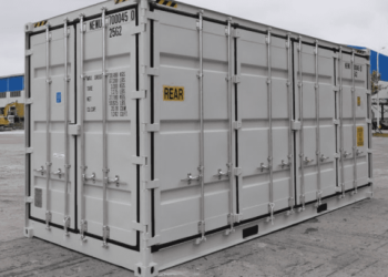 Nuevo contenedor de envío gris de 20 pies con lados abiertos