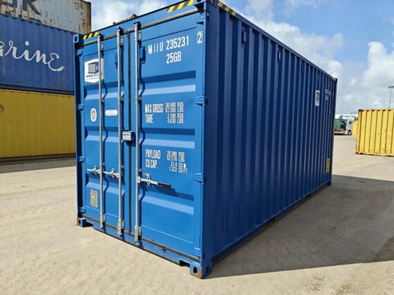 Contenedor de envío azul de 20 pies usado